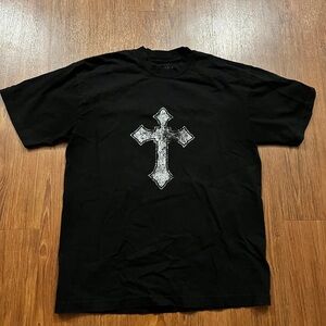 Black Graphic T-Shirt with Cross Design